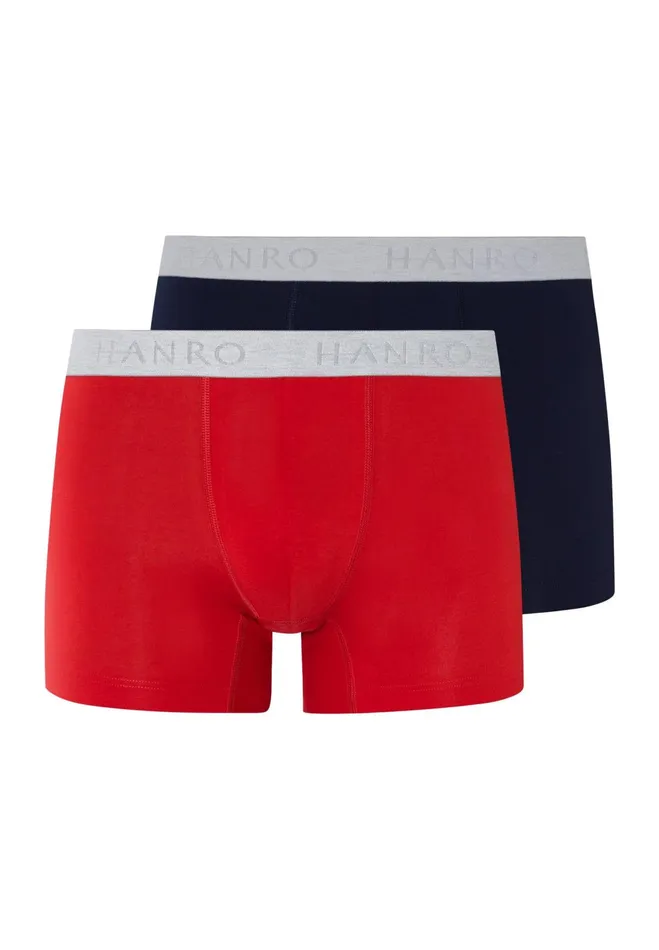 2Pack Cotton Boxer Briefs Deep Navy Bright Red Men HANRO Multipacks