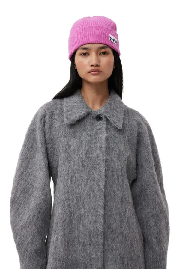 Accessories GANNI Hats Pink Fitted Wool Rib Knit Beanie Cone Flower Accessories GANNI Hats Pink Fitted Wool Rib Knit Beanie Cone Flower
