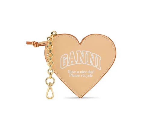Accessories GANNI Keyrings Cream Funny Heart Zipped Coin Purse Buttercream