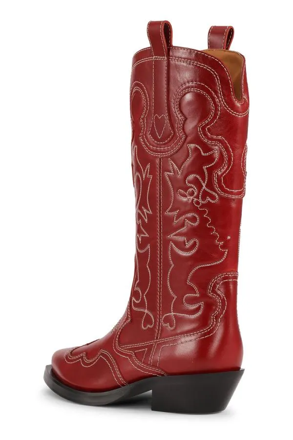 AccessoriesShoes GANNI Boots Red Mid Shaft Embroidered Western Boots Barbados Cherry AccessoriesShoes GANNI Boots Red Mid Shaft Embroidered Western Boots Barbados Cherry