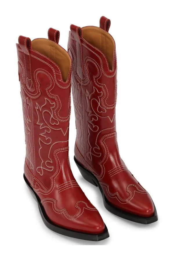 AccessoriesShoes GANNI Boots Red Mid Shaft Embroidered Western Boots Barbados Cherry AccessoriesShoes GANNI Boots Red Mid Shaft Embroidered Western Boots Barbados Cherry
