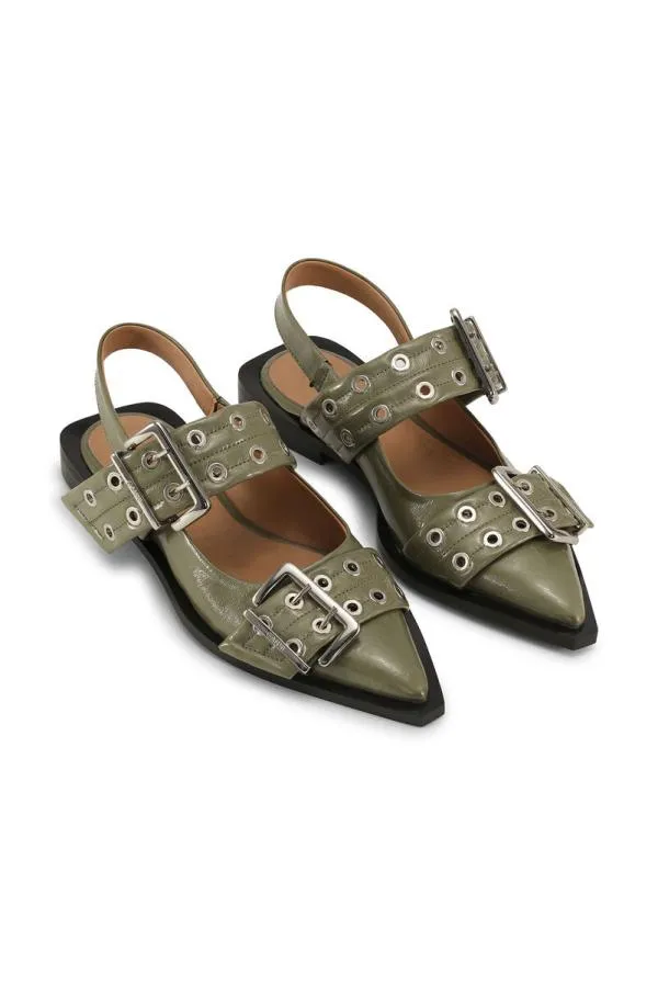 AccessoriesShoes GANNI Buckle Shoes Green Chunky Buckle Ballerinas Kalamata