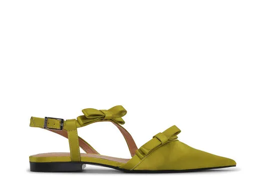 AccessoriesShoes GANNI Flats Olive Multi Bow Pointy CutOut Ballerinas Olive Drab