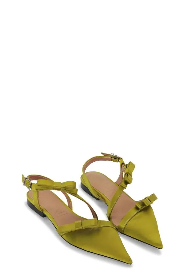 AccessoriesShoes GANNI Flats Olive Multi Bow Pointy CutOut Ballerinas Olive Drab