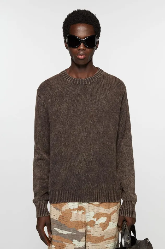 Acne Studios Acid Wash Jumper Coffee Brown Men Knitwear