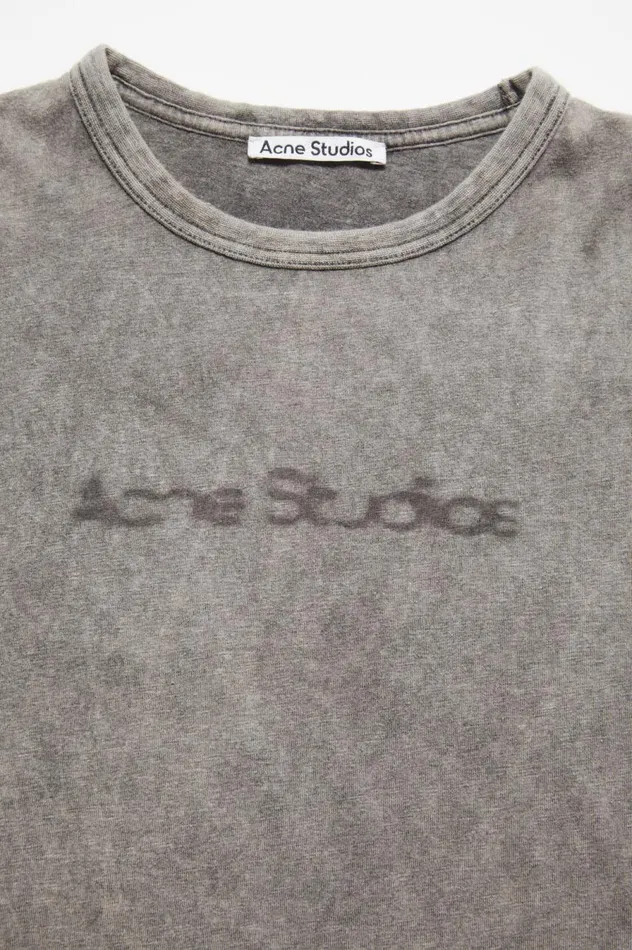 Acne Studios Blurred Logo Tshirt 8211 Fitted Unisex Fit Faded Grey Women Tshirts
