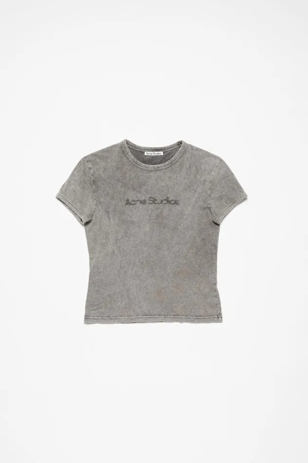 Acne Studios Blurred Logo Tshirt 8211 Fitted Unisex Fit Faded Grey Women Tshirts