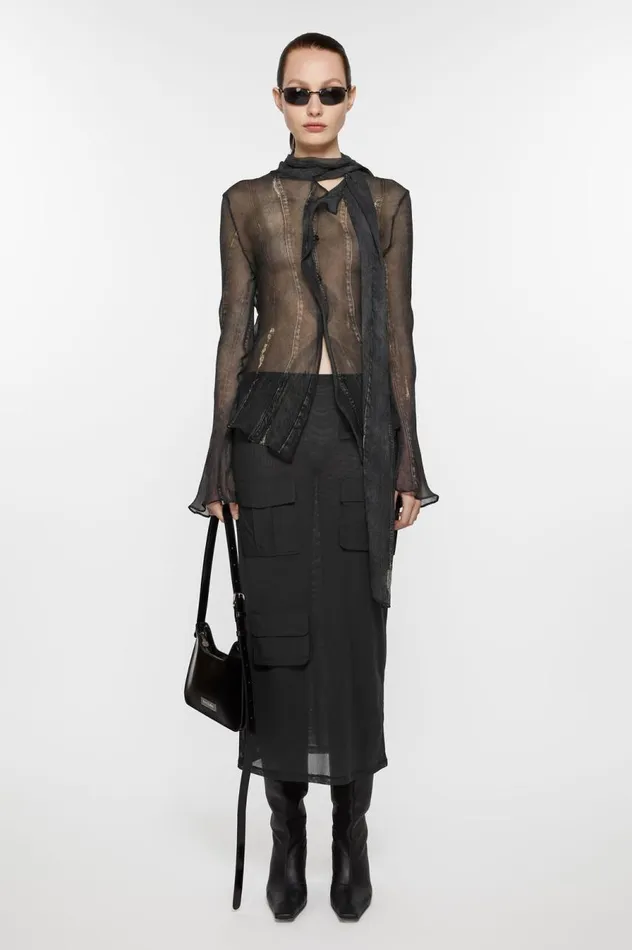 Acne Studios Cargo Mesh Skirt Anthracite Grey Women Skirts
