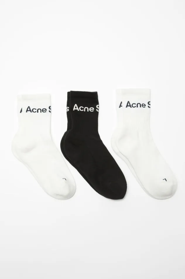 Acne Studios Cotton Logo Socks 8211 3 Pack Whitewhiteblack Women Socks