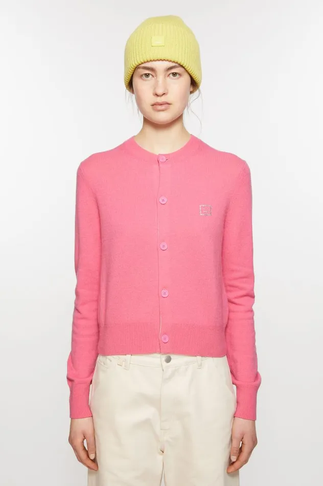 Acne Studios Embellished Face Logo Cardigan Tango Pink Women Knitwear