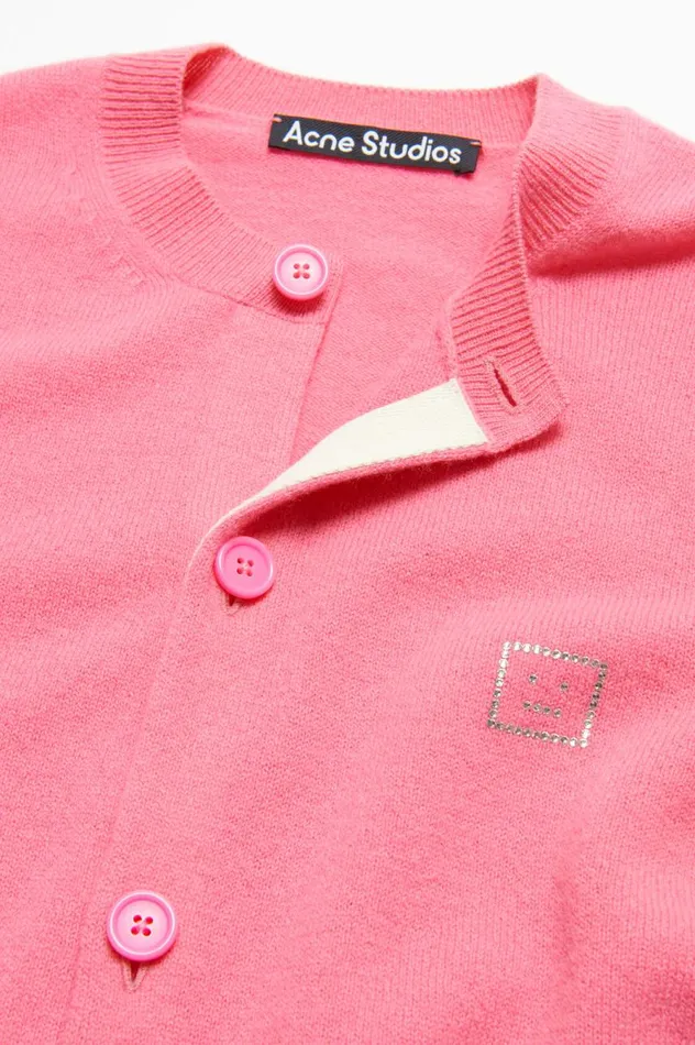 Acne Studios Embellished Face Logo Cardigan Tango Pink Women Knitwear