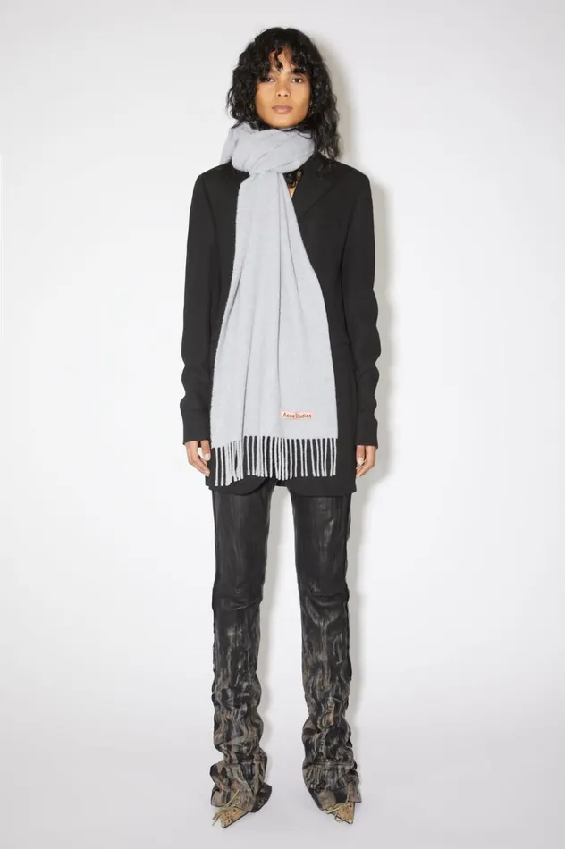 Acne Studios Fringe Wool Scarf Narrow Powder Blue Meacutelange Women Scarves