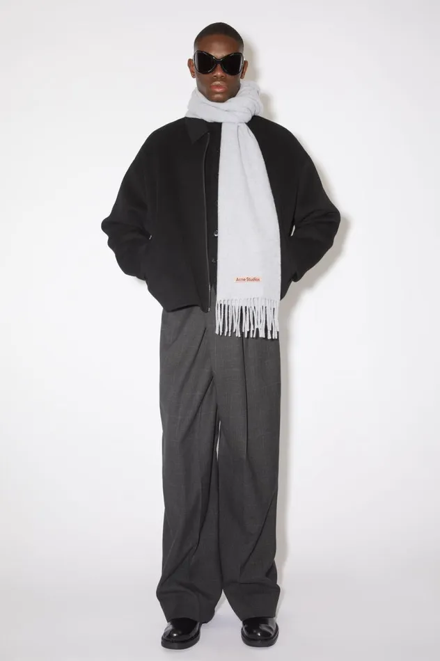 Acne Studios Fringe Wool Scarf Narrow Powder Blue Meacutelange Women Scarves