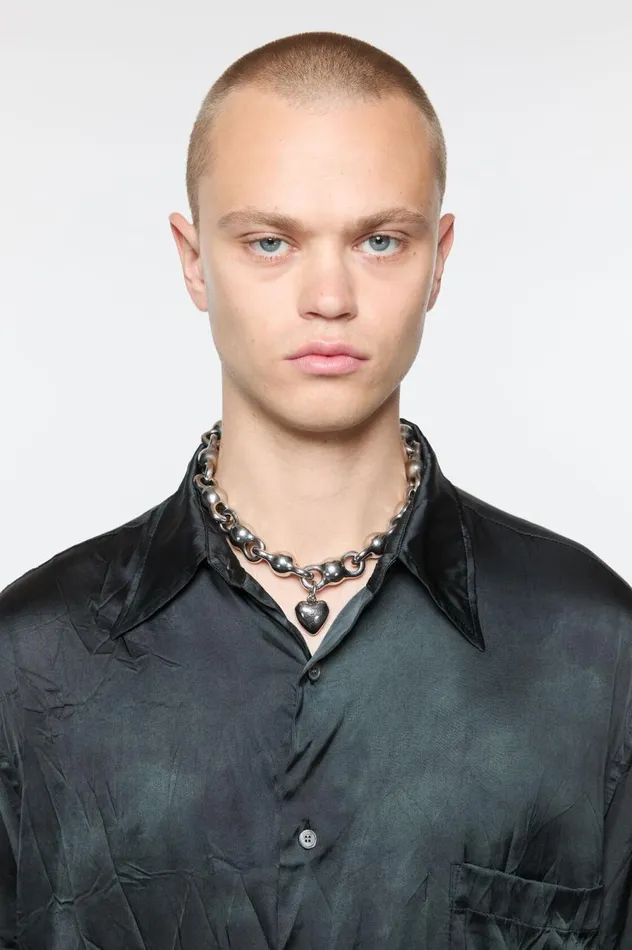 Acne Studios Heart Charm Necklace Antique Silver Men Jewellery