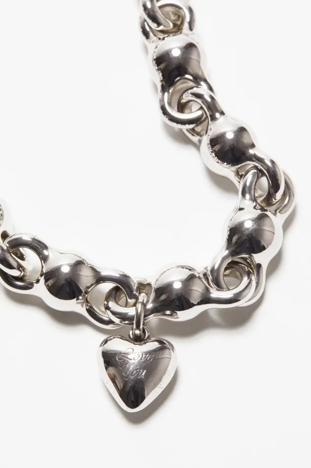 Acne Studios Heart Charm Necklace Antique Silver Men Jewellery