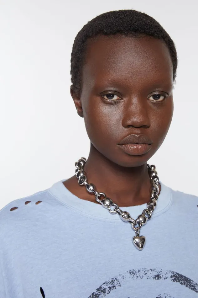 Acne Studios Heart Charm Necklace Antique Silver Women Jewellery