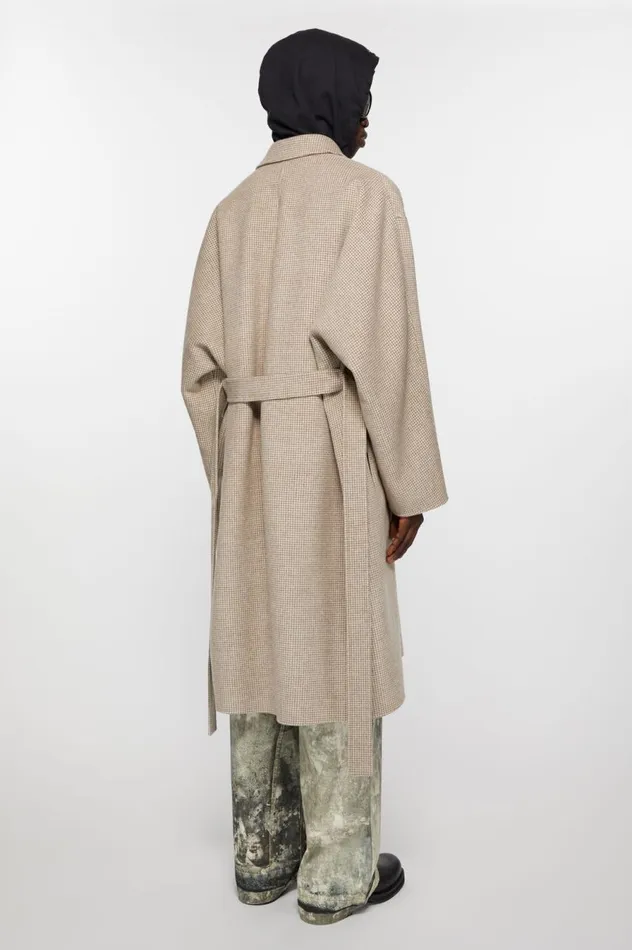 Acne Studios Houndstooth Belted Coat Mahogany Brownivory White Men Outerwear