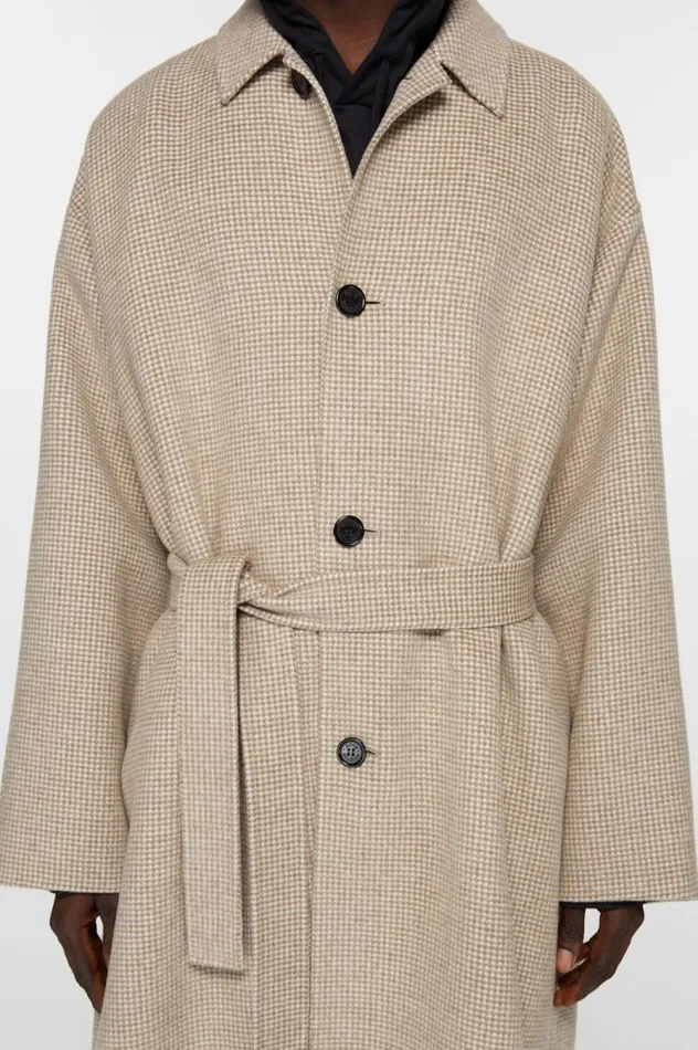 Acne Studios Houndstooth Belted Coat Mahogany Brownivory White Men Outerwear