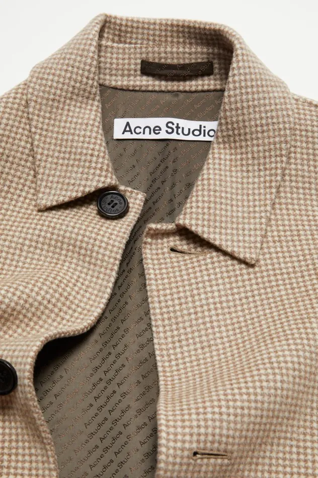 Acne Studios Houndstooth Belted Coat Mahogany Brownivory White Men Outerwear