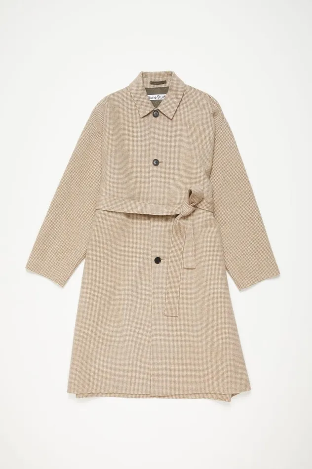 Acne Studios Houndstooth Belted Coat Mahogany Brownivory White Men Outerwear