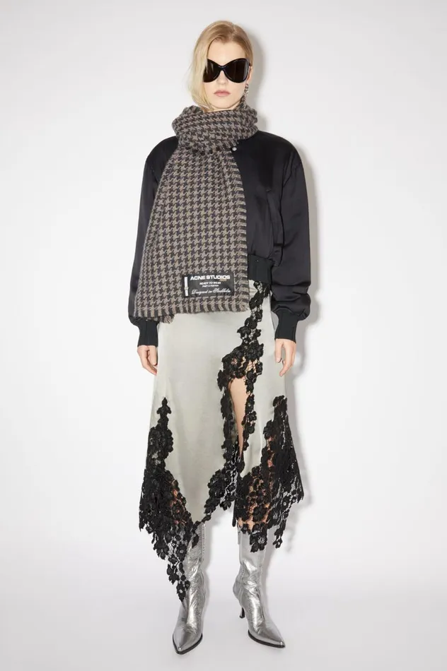 Acne Studios Houndstooth Wool Scarf Greylight Grey Women Scarves