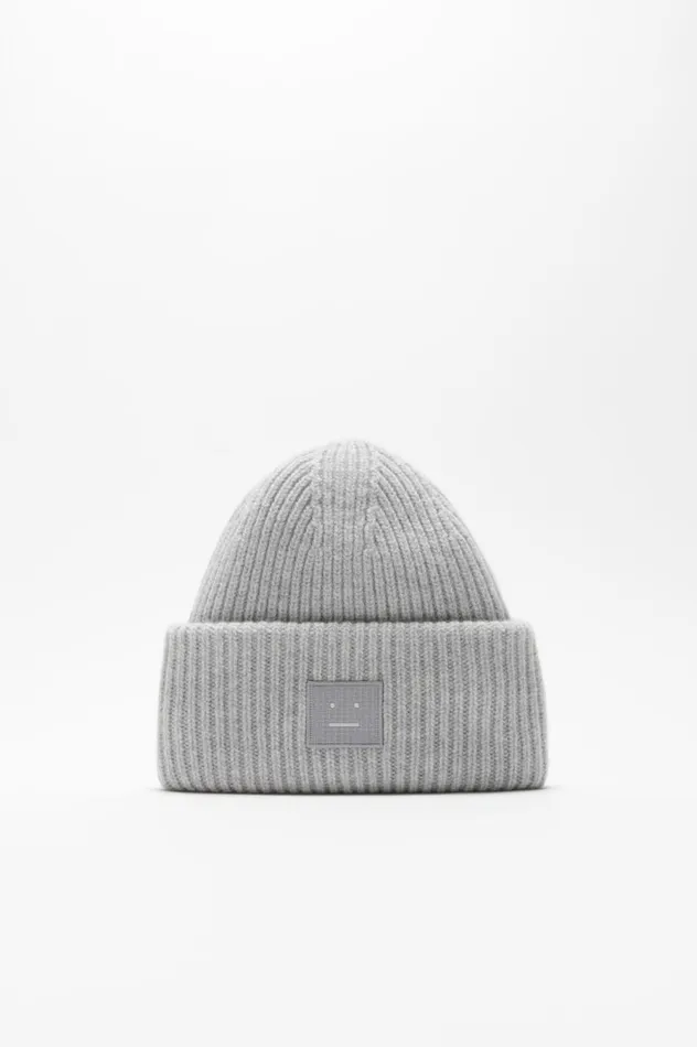 Acne Studios Large Face Logo Beanie Light Grey Melange Women Face Collection