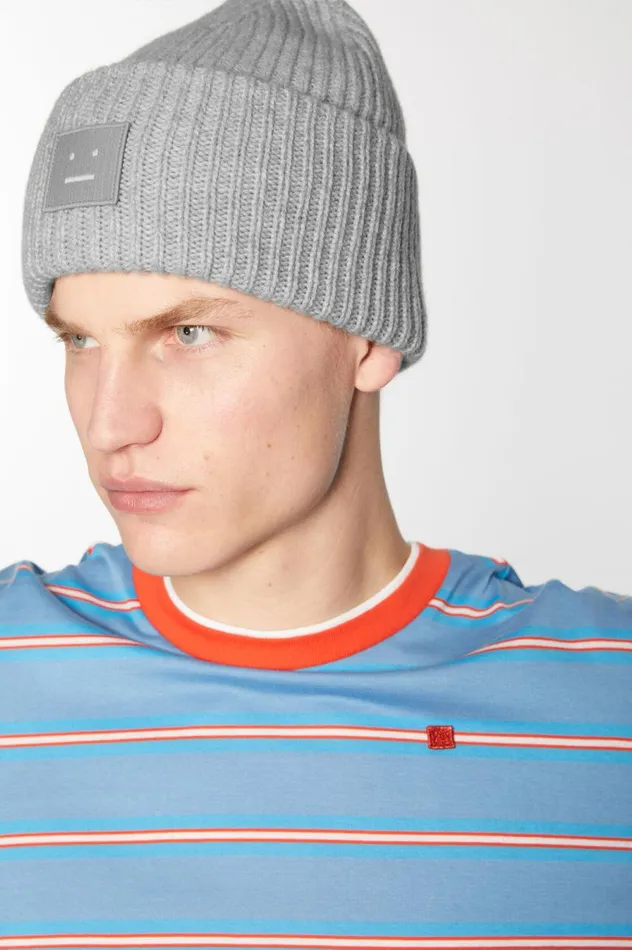 Acne Studios Large Face Logo Beanie Light Grey Melange Women Face Collection