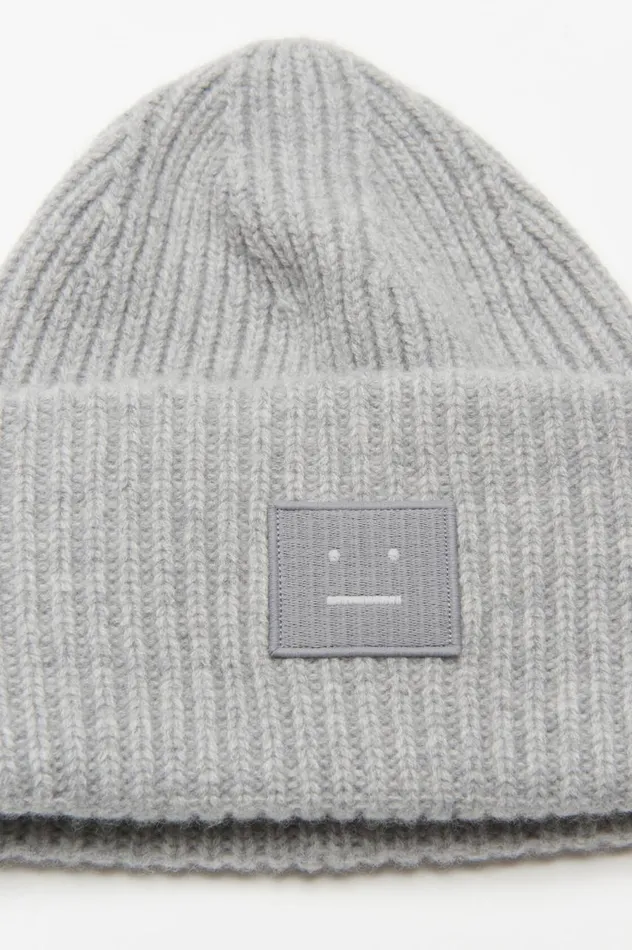 Acne Studios Large Face Logo Beanie Light Grey Melange Women Face Collection