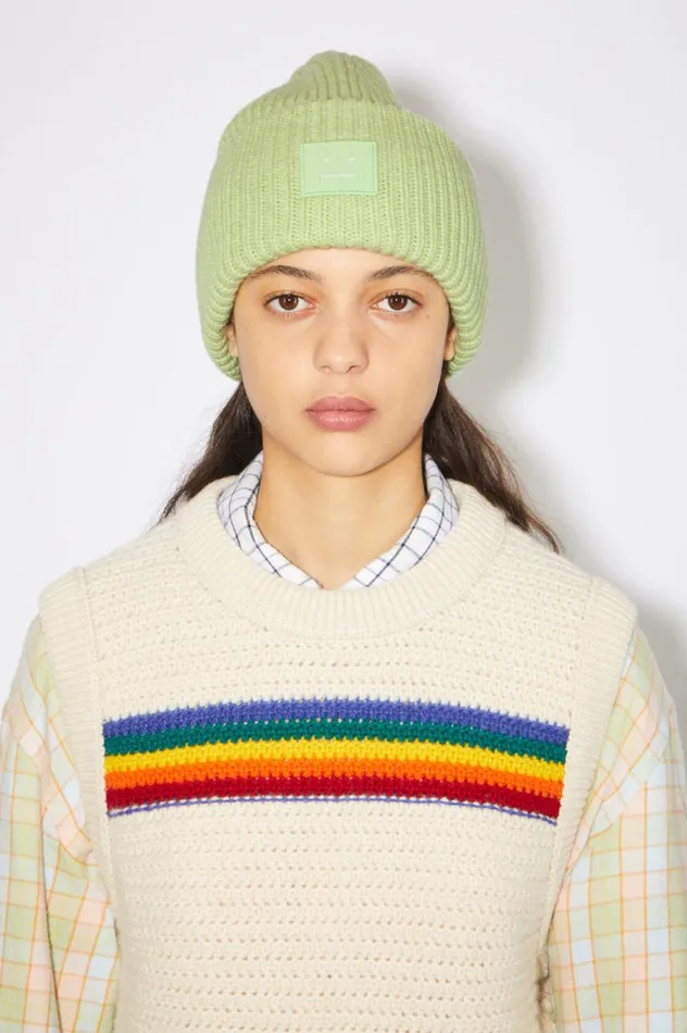 Acne Studios Large Face Logo Beanie Pale Green Melange Women Hats