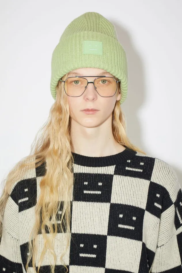 Acne Studios Large Face Logo Beanie Pale Green Melange Women Hats