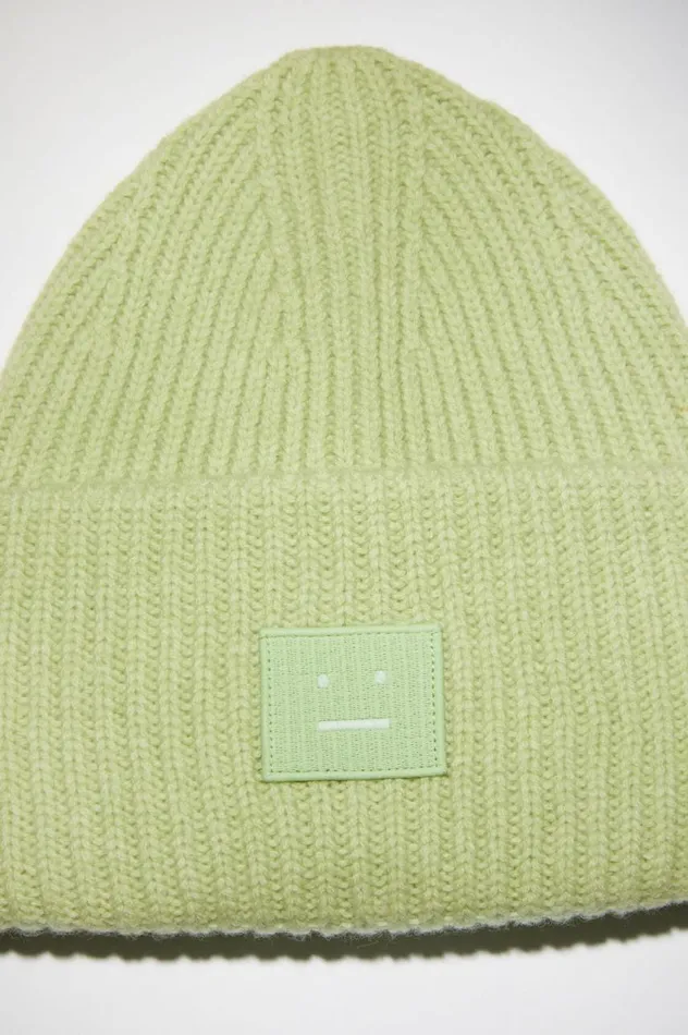 Acne Studios Large Face Logo Beanie Pale Green Melange Women Hats