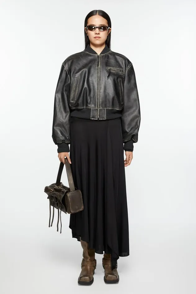 Acne Studios Leather Bomber Jacket Black Women Outerwear