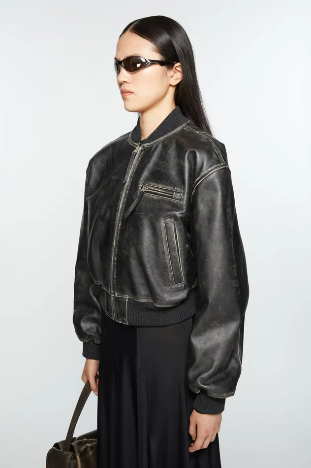 Acne Studios Leather Bomber Jacket Black Women Outerwear