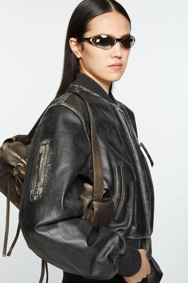 Acne Studios Leather Bomber Jacket Black Women Outerwear