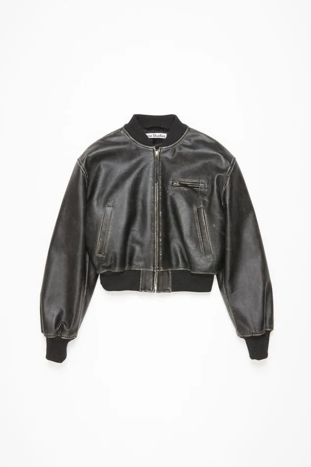 Acne Studios Leather Bomber Jacket Black Women Outerwear