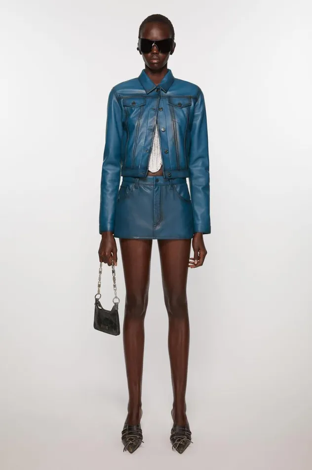 Acne Studios Leather Jacket Blue Women Outerwear