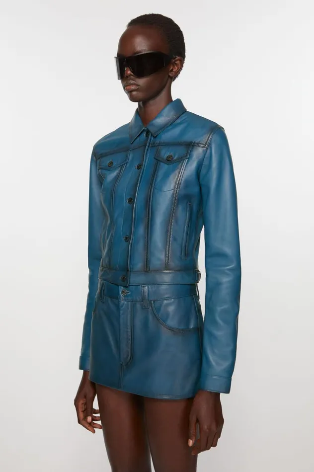Acne Studios Leather Jacket Blue Women Outerwear