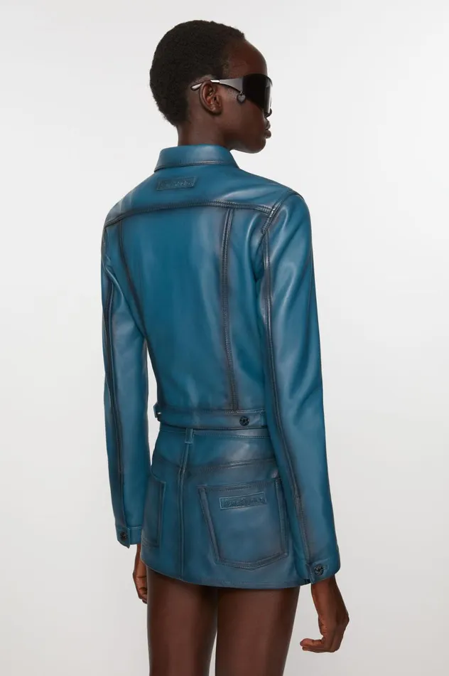 Acne Studios Leather Jacket Blue Women Outerwear
