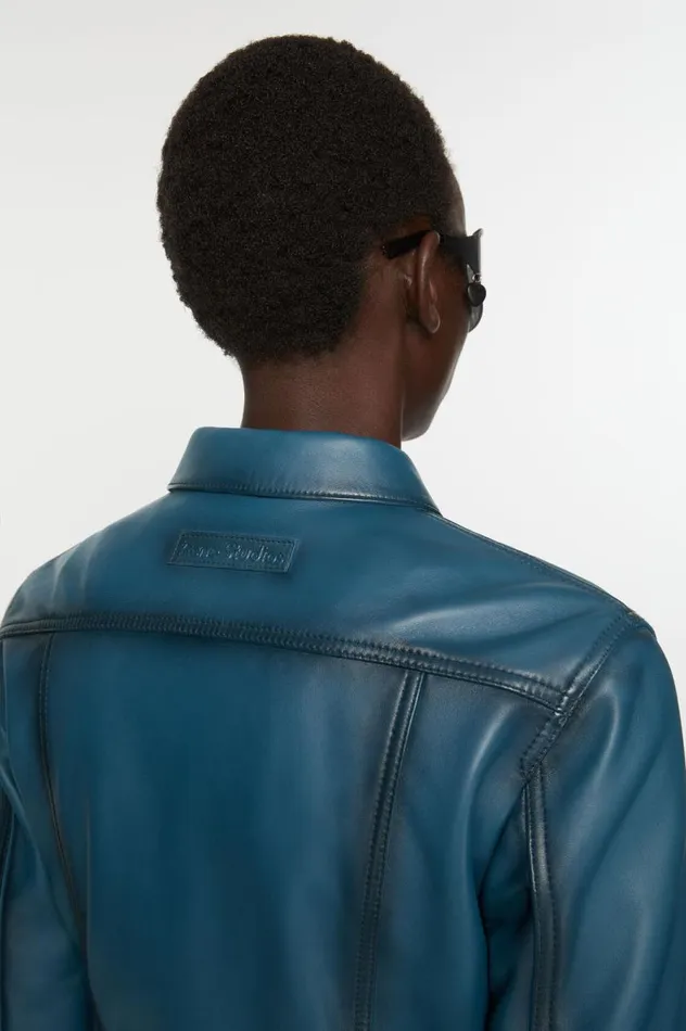 Acne Studios Leather Jacket Blue Women Outerwear