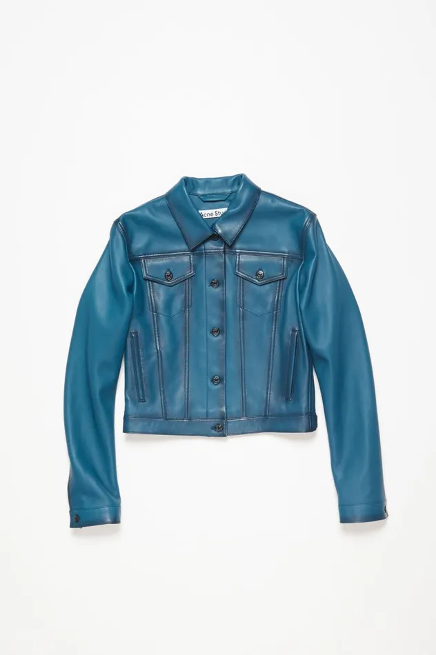 Acne Studios Leather Jacket Blue Women Outerwear