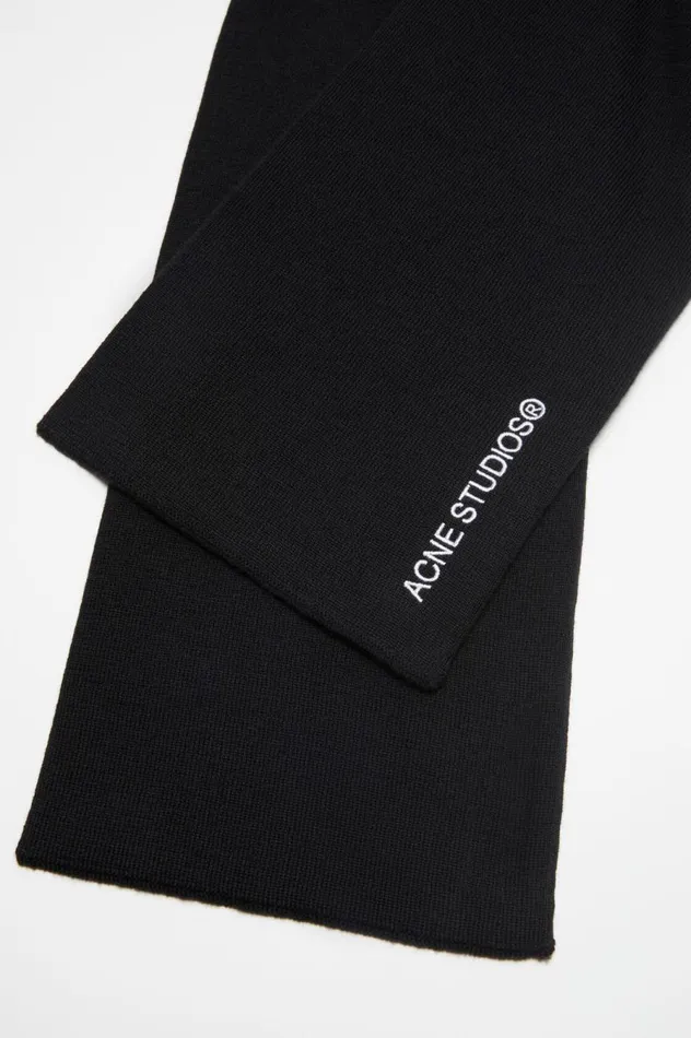 Acne Studios Logo Embroidered Scarf Black Women Scarves