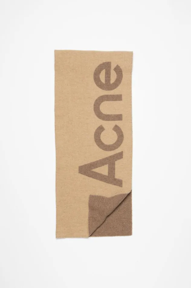 Acne Studios Logo Jacquard Scarf 8211 Narrow Camel Brown Women Scarves