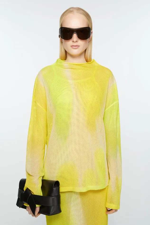 Acne Studios Long Sleeve Mesh Tshirt Acid Yellow Women Tshirts