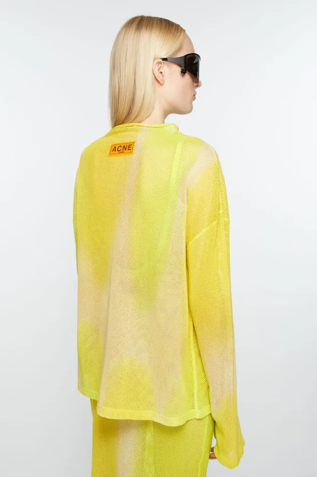 Acne Studios Long Sleeve Mesh Tshirt Acid Yellow Women Tshirts