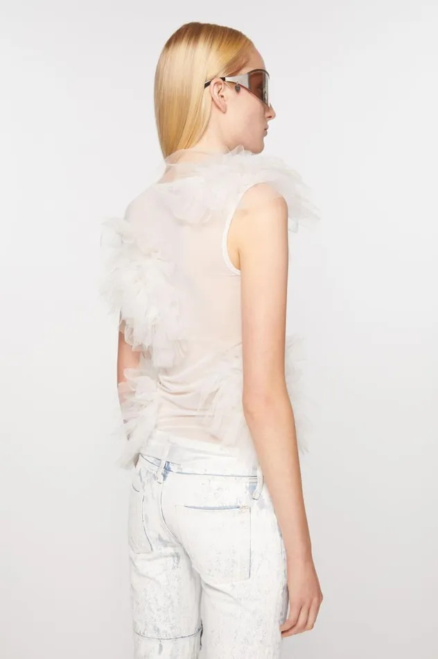Acne Studios Mesh Ruffle Tank Top White Women Shirts and Blouses