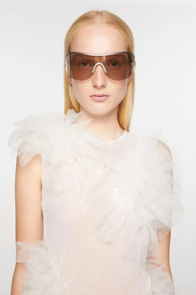 Acne Studios Mesh Ruffle Tank Top White Women Shirts and Blouses