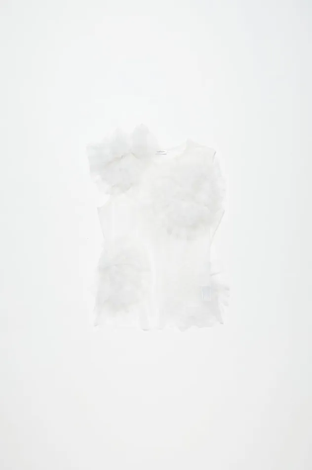 Acne Studios Mesh Ruffle Tank Top White Women Shirts and Blouses