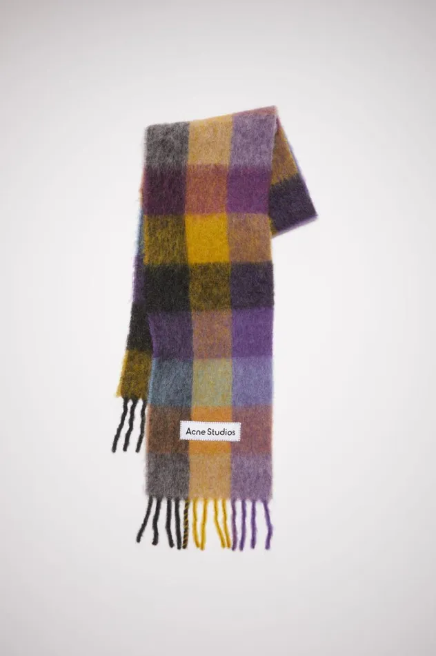 Acne Studios Mohair Checked Scarf Anthracite Greyyellowpurple Women Scarves