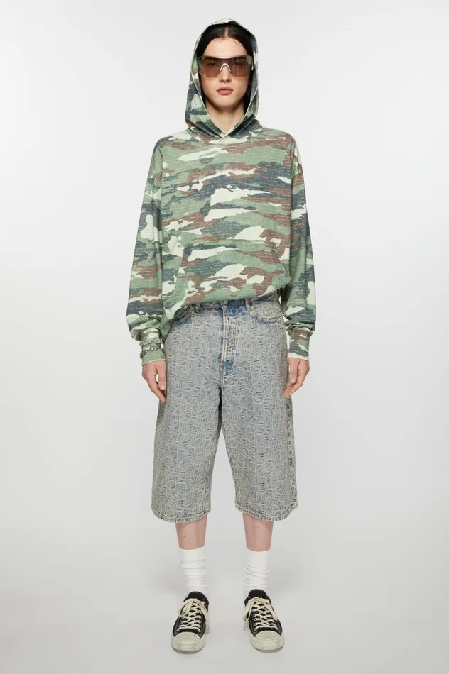 Acne Studios Monogram Denim Shorts 8211 Loose Fit Bluebeige Men Shorts