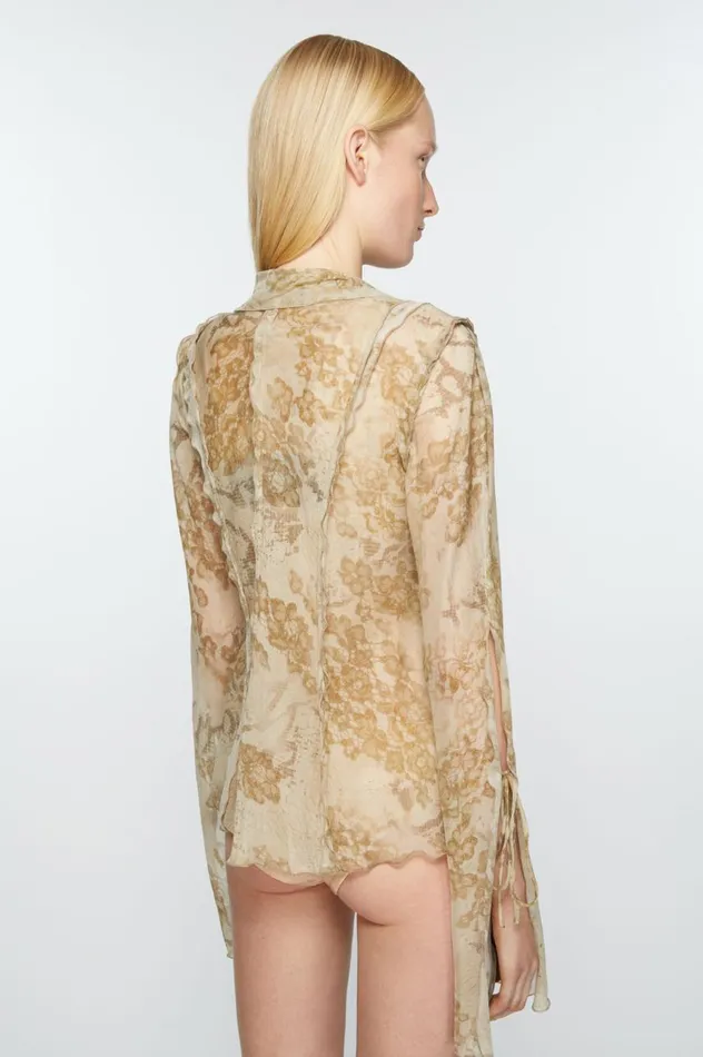 Acne Studios Print Blouse Light Beige Women Shirts and Blouses